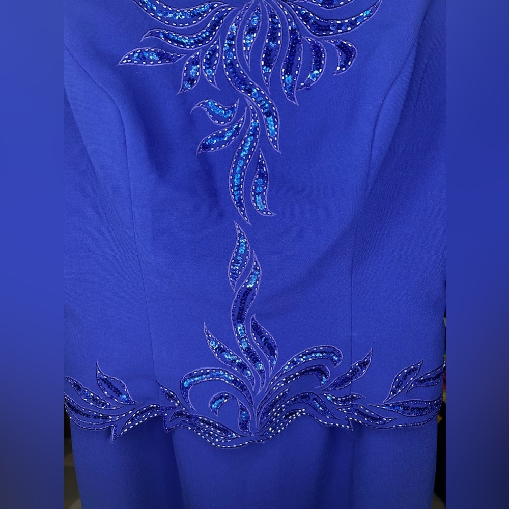 Women’s Vintage Marsoni Blue Designer Beaded Sleeveless Long Maxi Dress Size 10 - Picture 4 of 6
